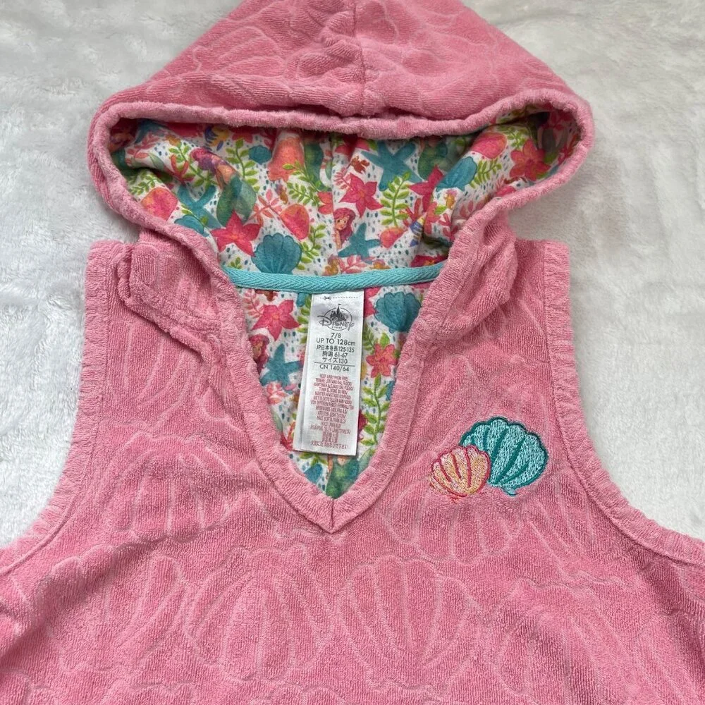Disney Ariel Swim Cover Up Girls Size 7/8 Terry Cloth Jacquard Shell Hooded Pink